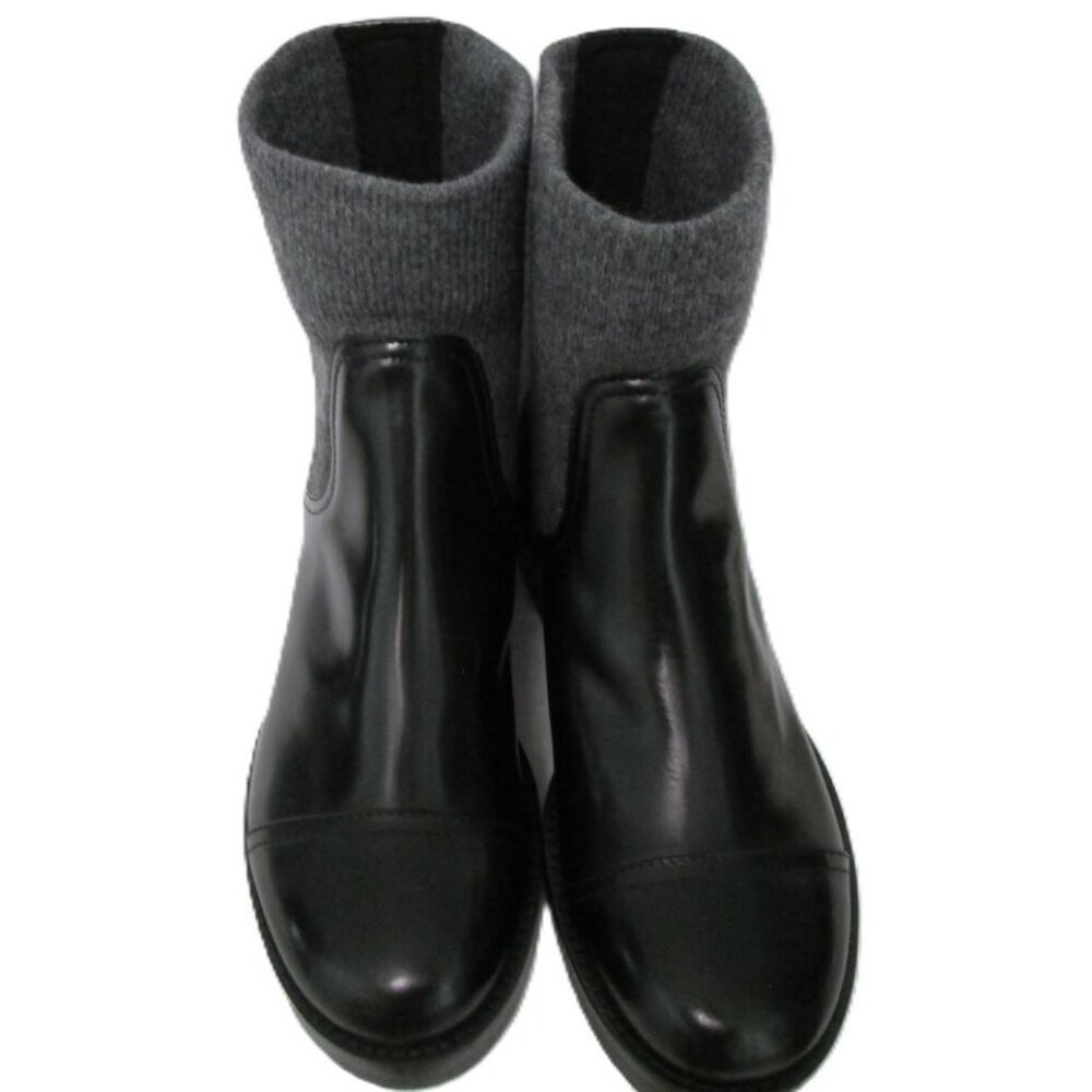 Crew Black Italian Leather Rib-Cuff Ankle Boots-Black/Gray-Various-NIB - Picture 2 of 13